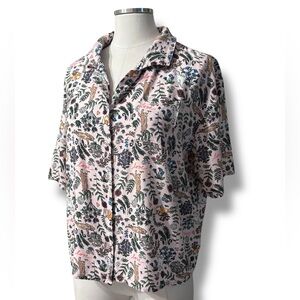ED ELLEN DEGENERES Pink Cropped Button Front Pajama Top Cats & Plants